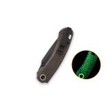 QSP Coyote Button Liner Lock Pocket Knife Nitro V blade Glow-in-the-Dark Micarta handle