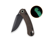 QSP Coyote Button Liner Lock Pocket Knife Nitro V blade Glow-in-the-Dark Micarta handle