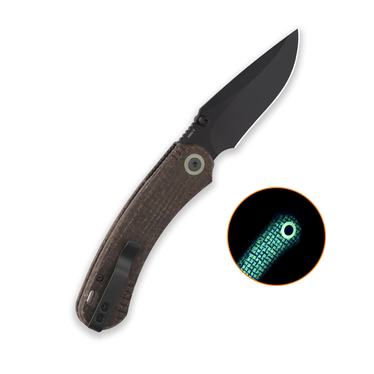 QSP Coyote Button Liner Lock Pocket Knife Nitro V blade Glow-in-the-Dark Micarta handle