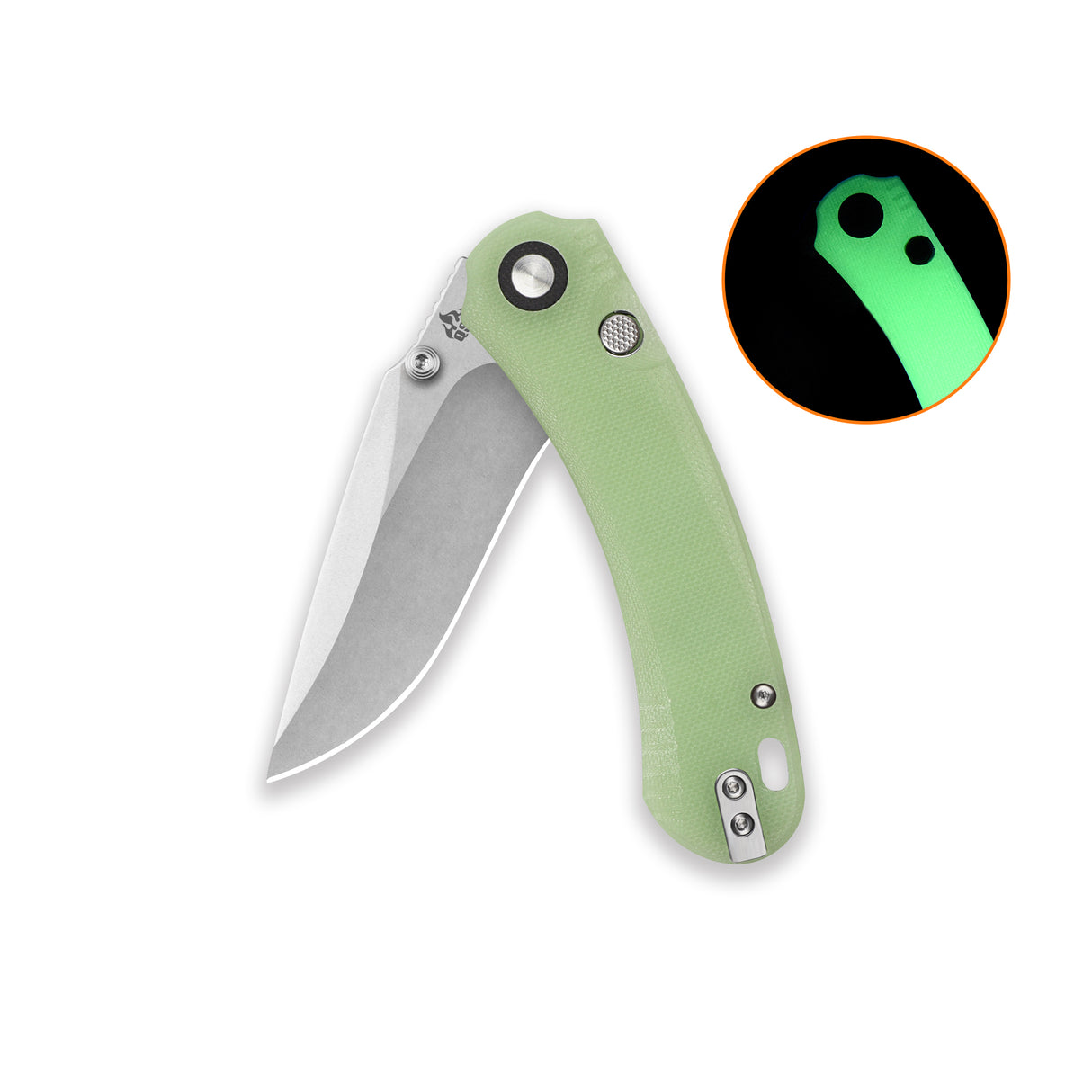 QSP Coyote Button Liner Lock Pocket Knife Nitro V blade Glow-in-the-Dark G10 handle