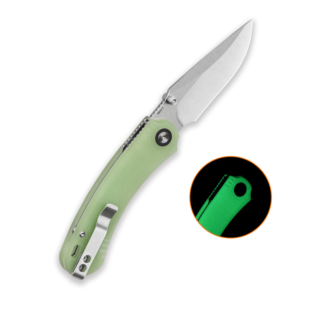QSP Coyote Button Liner Lock Pocket Knife Nitro V blade Glow-in-the-Dark G10 handle