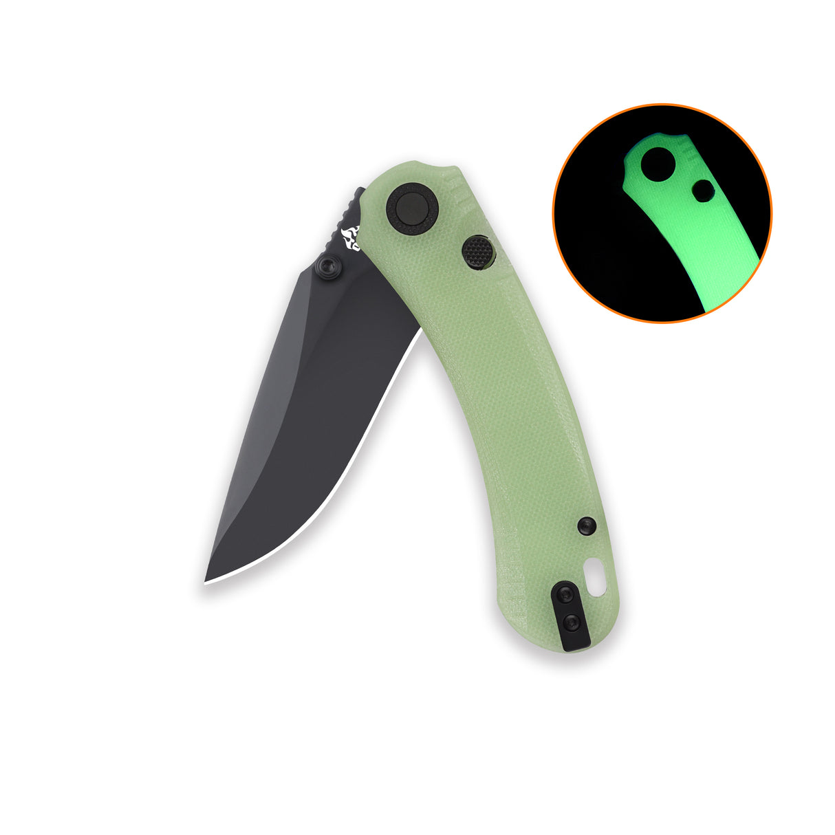 QSP Coyote Button Liner Lock Pocket Knife Nitro V blade Glow-in-the-Dark G10 handle