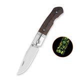 QSP Heron Slip Joint Pocket Knife Nitro V blade Glow-in-the-Dark Orange Shredded CF Handle