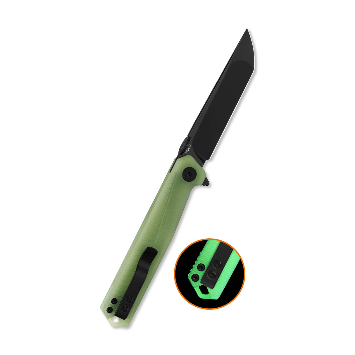 QSP Mantis Liner Lock Pocket Knife Nitro V blade Glow-in-the-Dark G10 handle