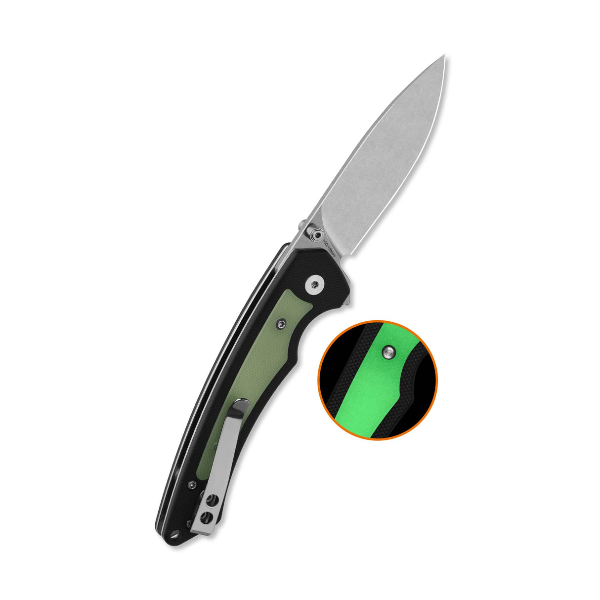 QSP Peregrine Liner Lock Pocket Knife 10Cr15MoV blade Black G10 with Glow-in-the-Dark G10 inlay handle