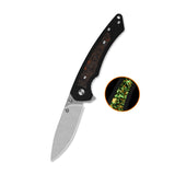 QSP Peregrine Liner Lock Pocket Knife 10Cr15MoV blade Black G10 with Glow-in-the-Dark Orange Shredded CF inlay handle