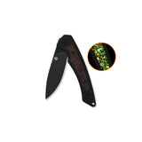 QSP Peregrine Liner Lock Pocket Knife 10Cr15MoV blade Black G10 with Glow-in-the-Dark Orange Shredded CF inlay handle