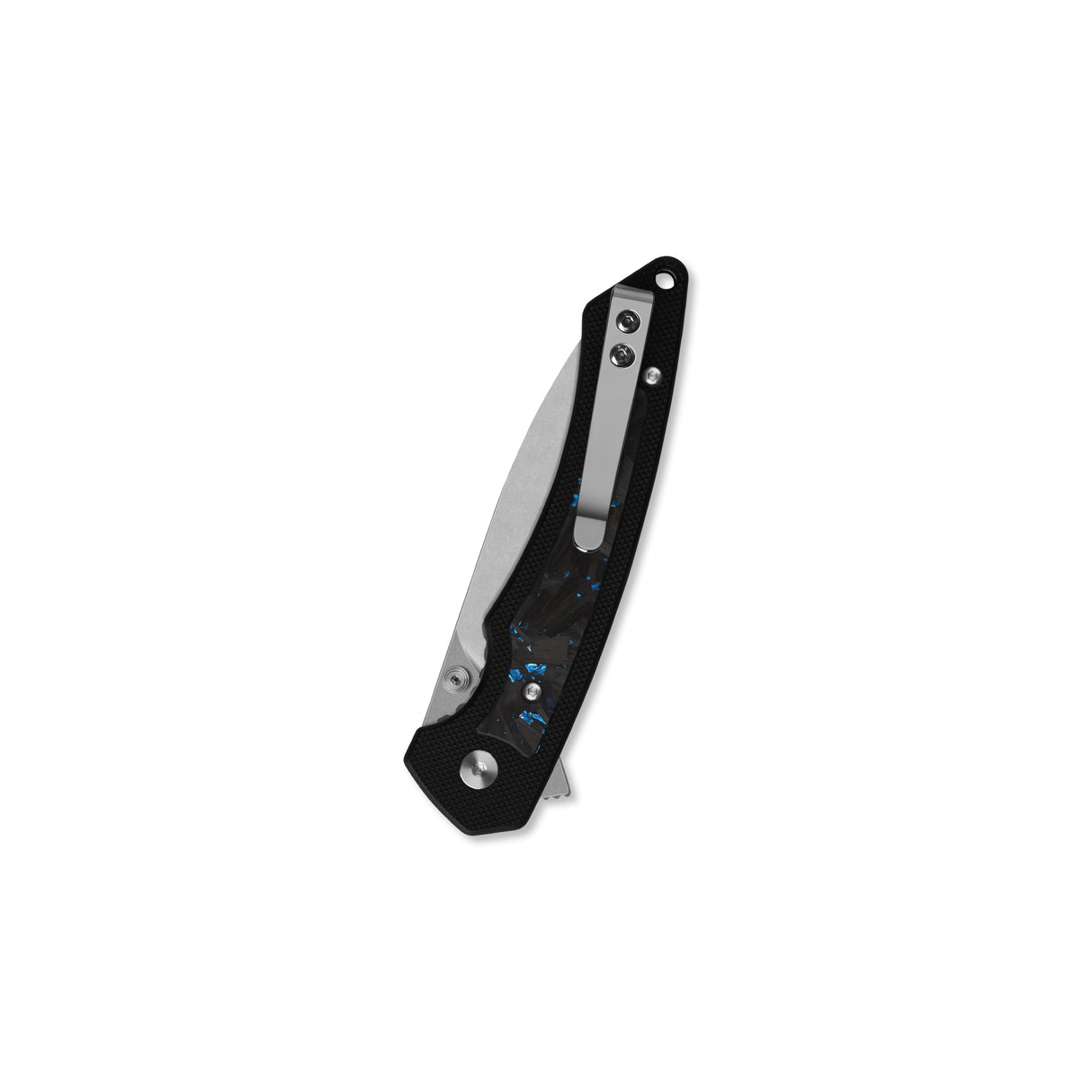QSP Peregrine Liner Lock Pocket Knife 10Cr15MoV Blade Black G10 with Blue Shredded CF inlay handle
