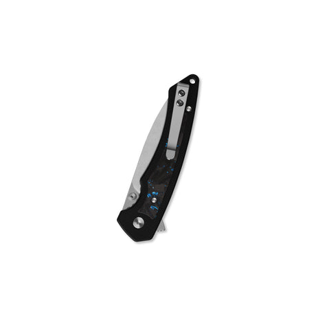 QSP Peregrine Liner Lock Pocket Knife 10Cr15MoV Blade Black G10 with Blue Shredded CF inlay handle