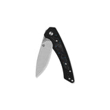 QSP Peregrine Liner Lock Pocket Knife 10Cr15MoV Blade Black G10 with Blue Shredded CF inlay handle