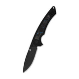 QSP Peregrine Liner Lock Pocket Knife 10Cr15MoV Blade Black G10 with Blue Shredded CF inlay handle