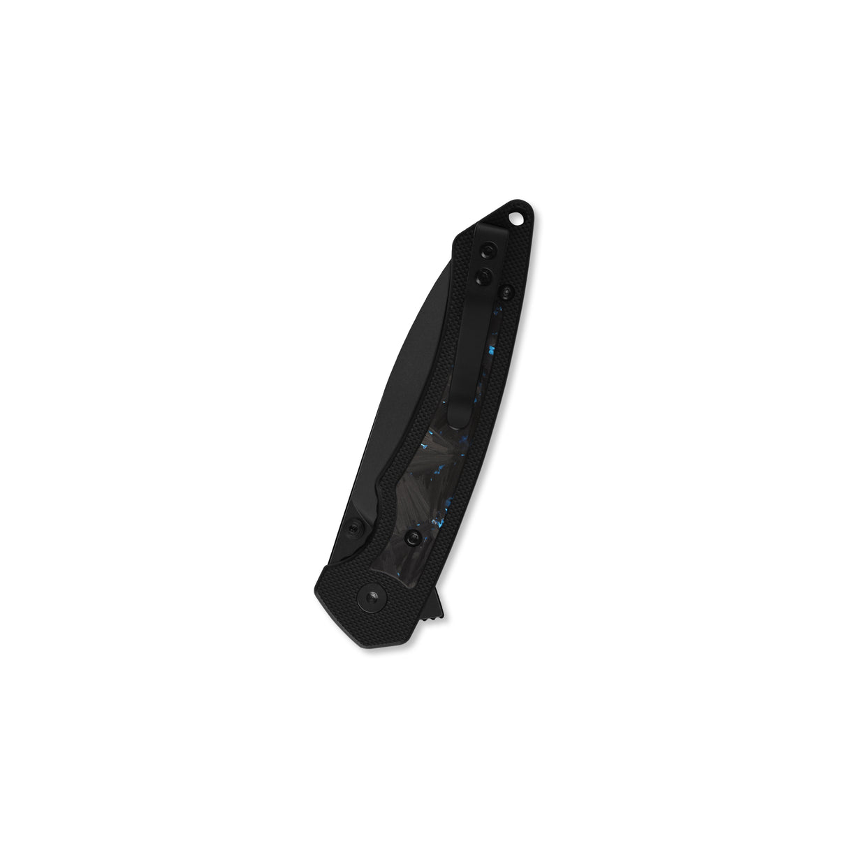 QSP Peregrine Liner Lock Pocket Knife 10Cr15MoV Blade Black G10 with Blue Shredded CF inlay handle
