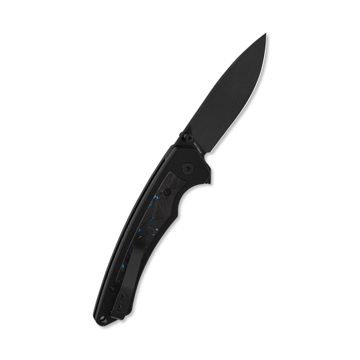 QSP Peregrine Liner Lock Pocket Knife 10Cr15MoV Blade Black G10 with Blue Shredded CF inlay handle