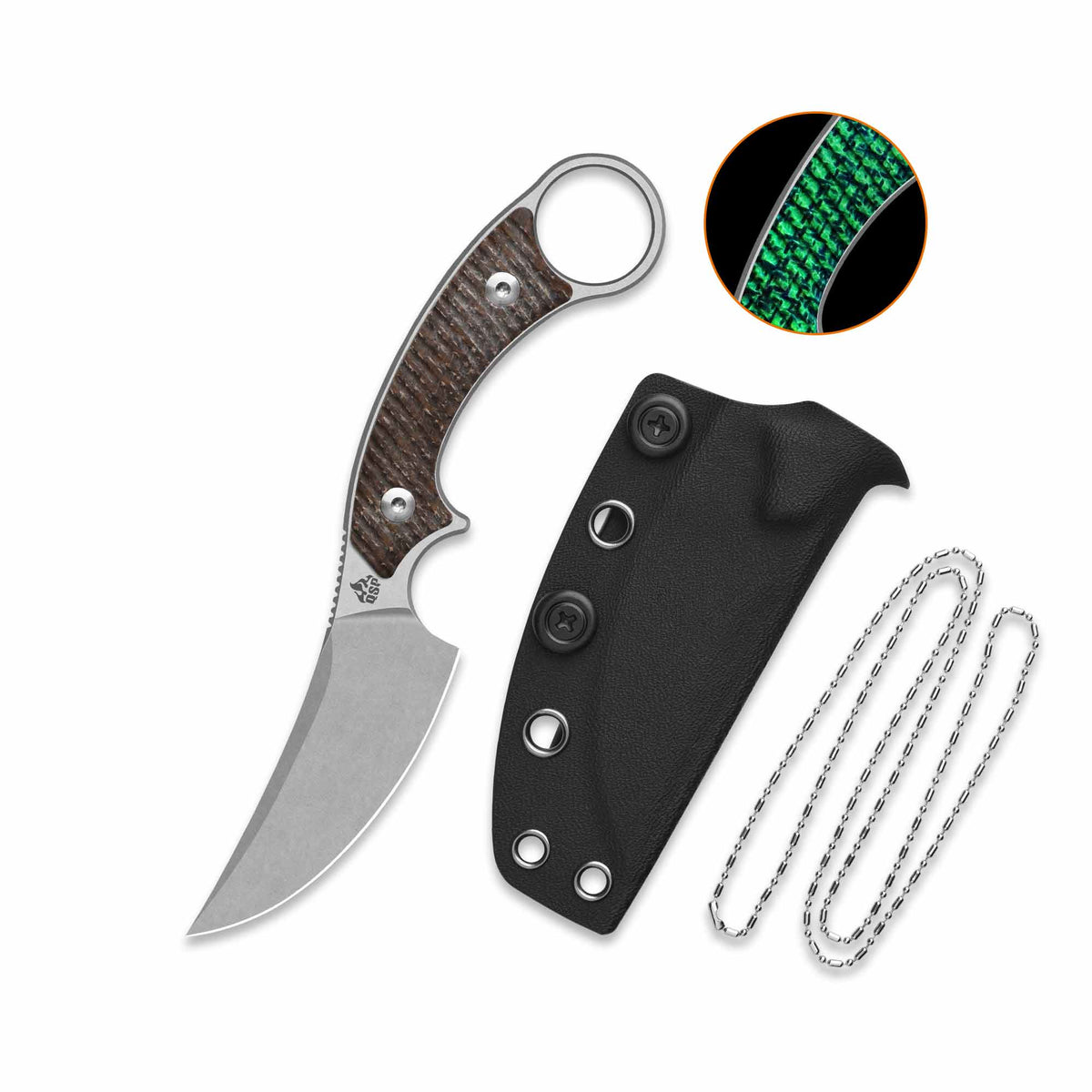 QSP Baby Viper Fixed Blade Knife 10Cr15MoV Blade Glow-in-the-Dark Micarta Handle