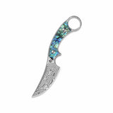 QSP Baby Viper Fixed Blade Knife Laminated Damascus Blade Abalone Handle