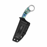QSP Baby Viper Fixed Blade Knife Laminated Damascus Blade Abalone Handle