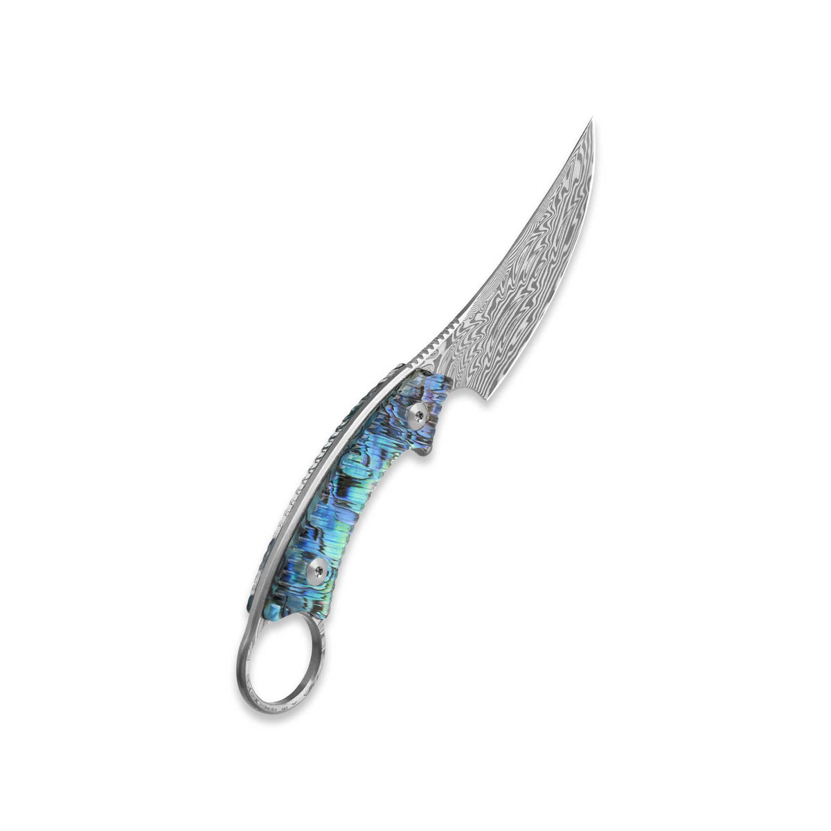 QSP Baby Viper Fixed Blade Knife Laminated Damascus Blade Abalone Handle